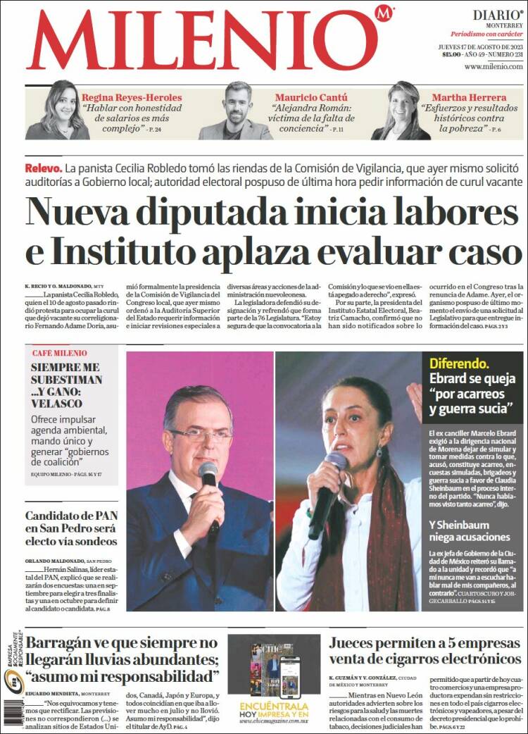 Portada de Milenio de Monterrey (M&eacute;xico)