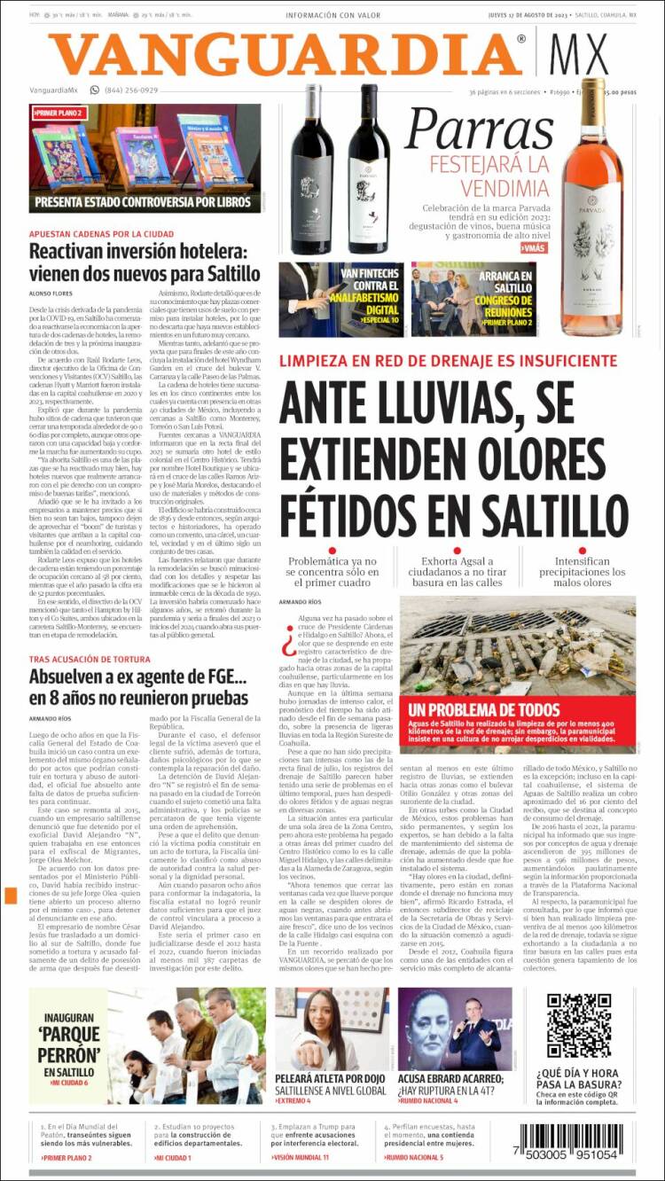 Portada de Vanguardia (M&eacute;xico)