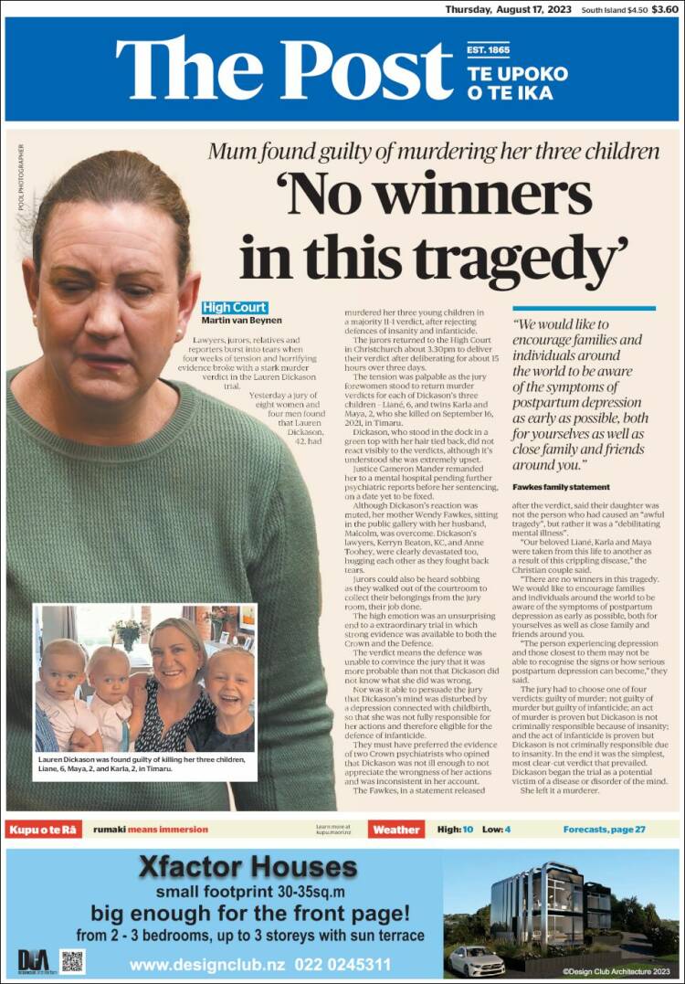 Portada de The Dominion Post (Nueva Zelanda)