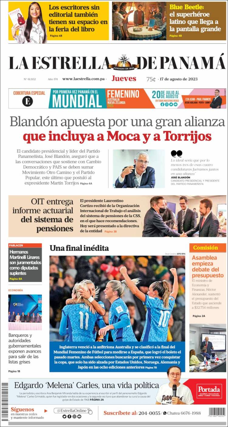 Portada de La Estrella de Panamá (Panam&aacute;)