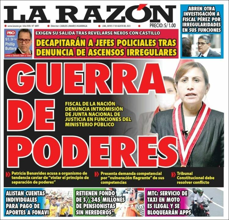 Portada de La Razón (Per&uacute;)