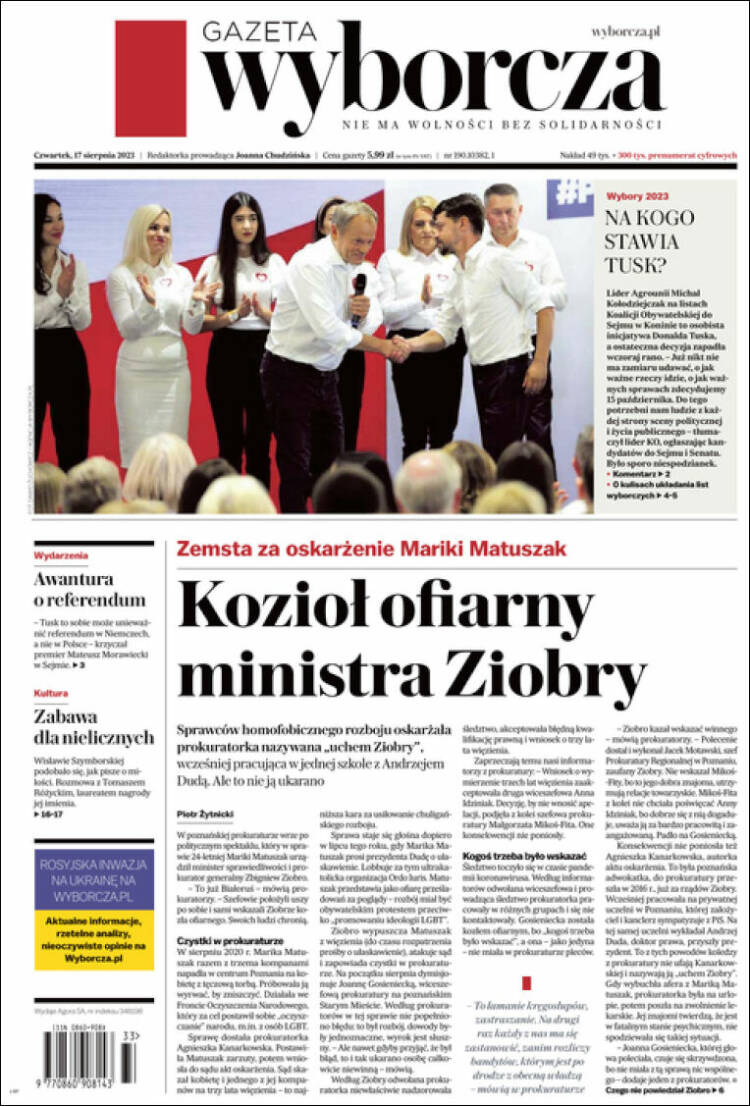 Portada de Gazeta Wyborcza (Polonia)