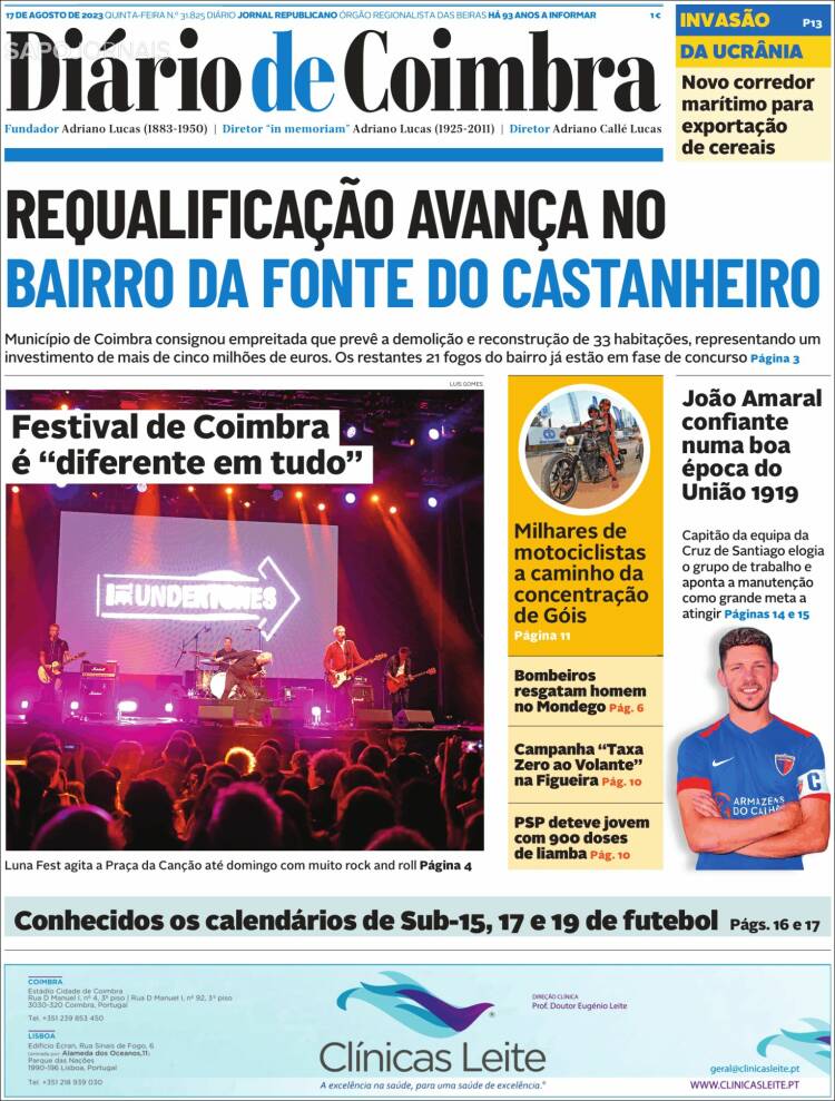 Portada de Diário de Coimbra (Portugal)