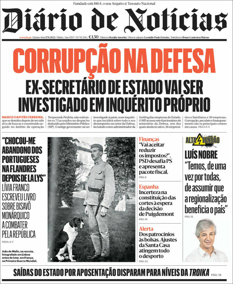 Portada de Diário de Noticias (Portugal)