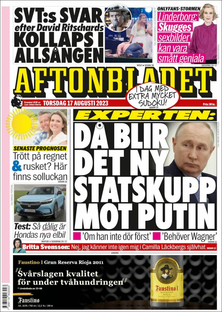 Portada de Aftonbladet (Suecia)