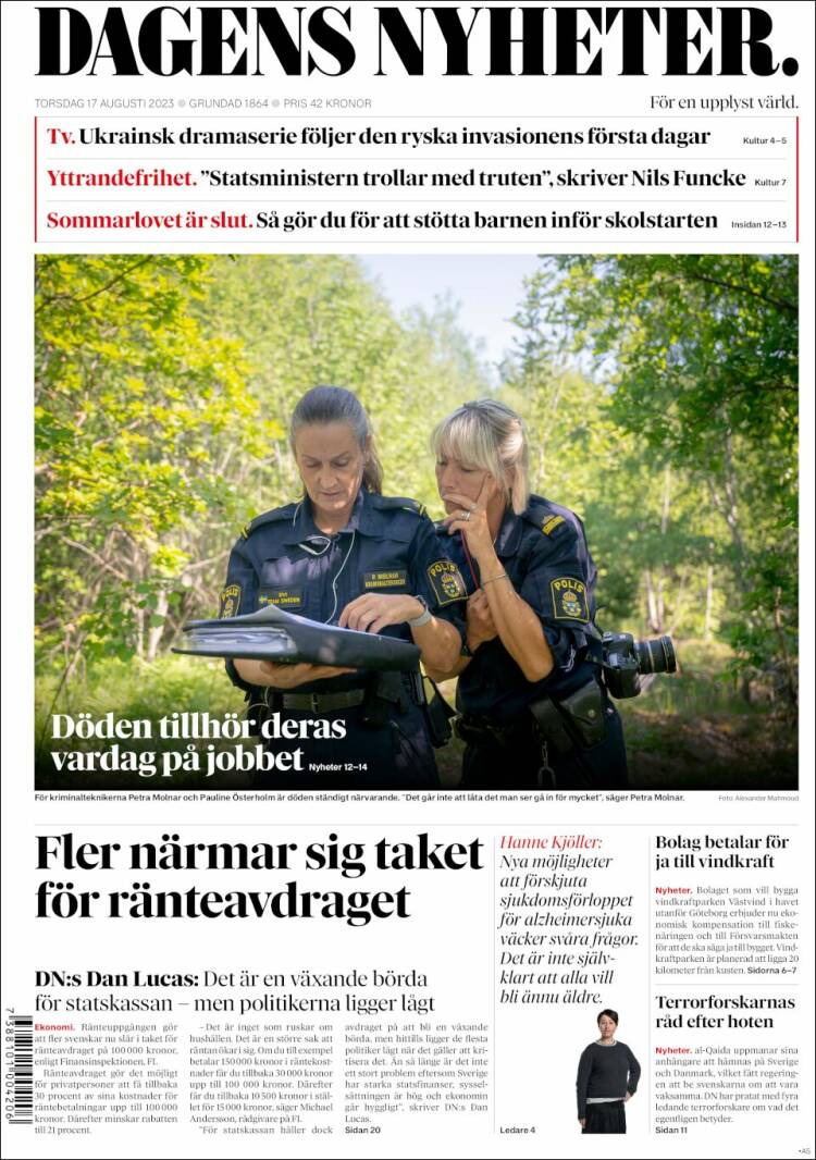 Portada de Dagens Nyheter (Suecia)