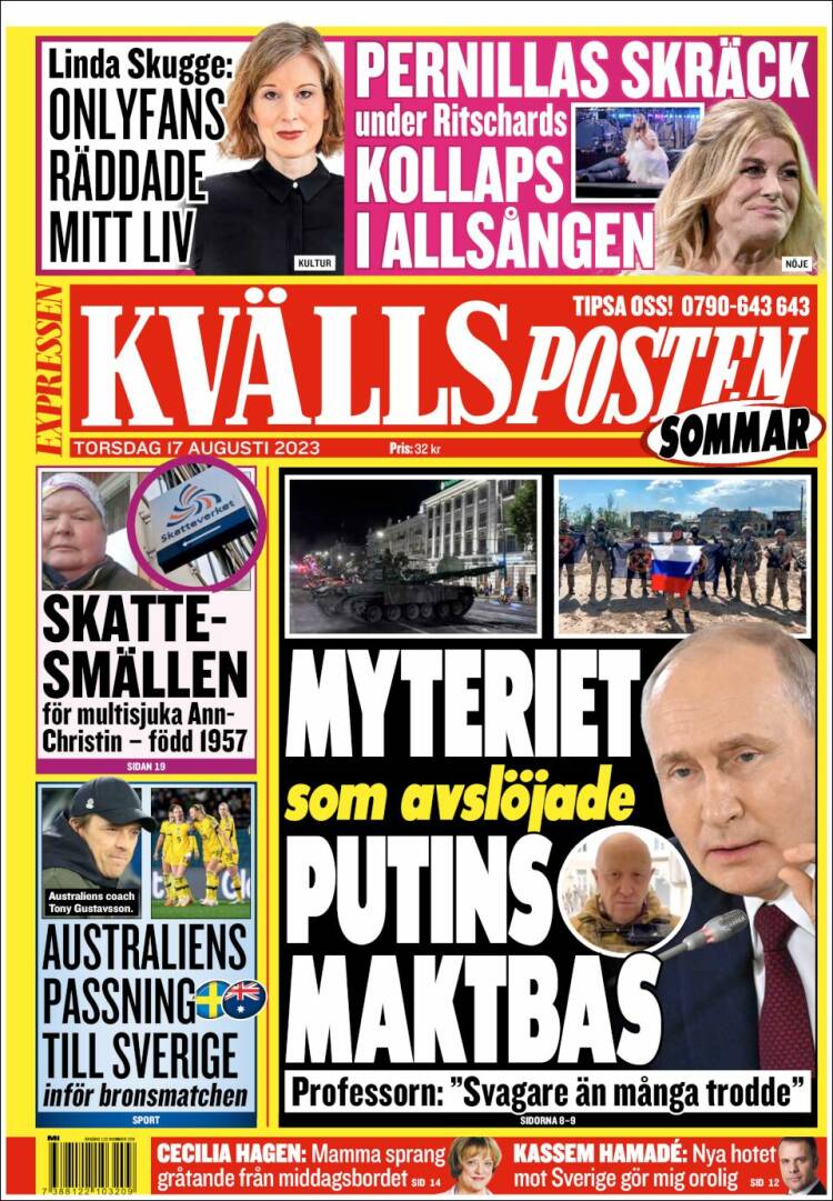 Portada de Kvällsposten (Suecia)