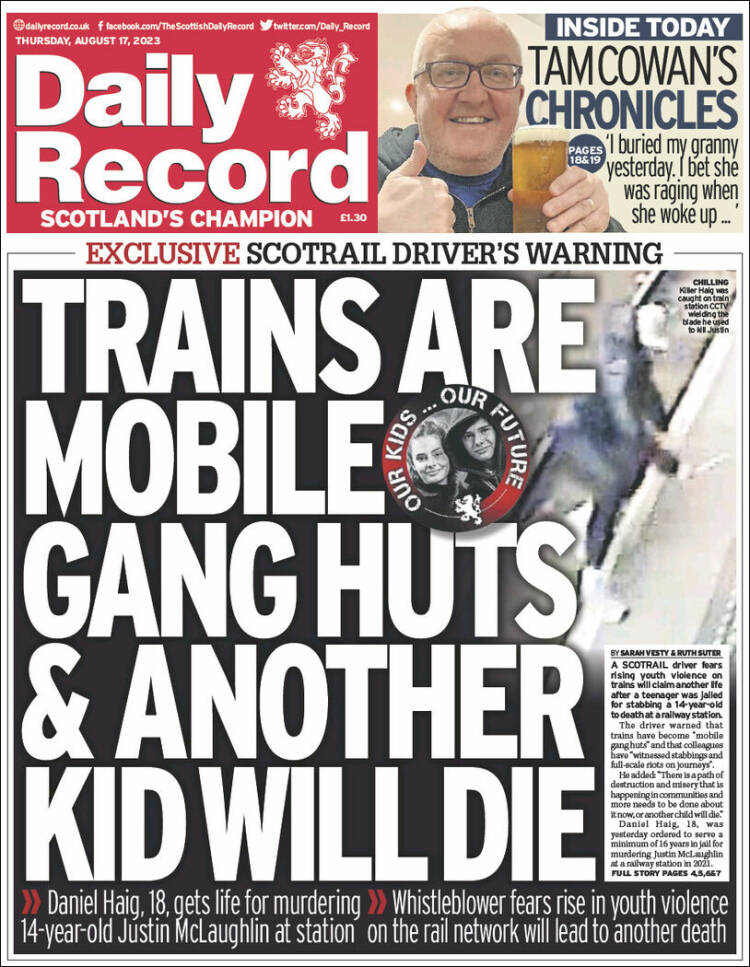 Portada de Daily Record (Reino Unido)