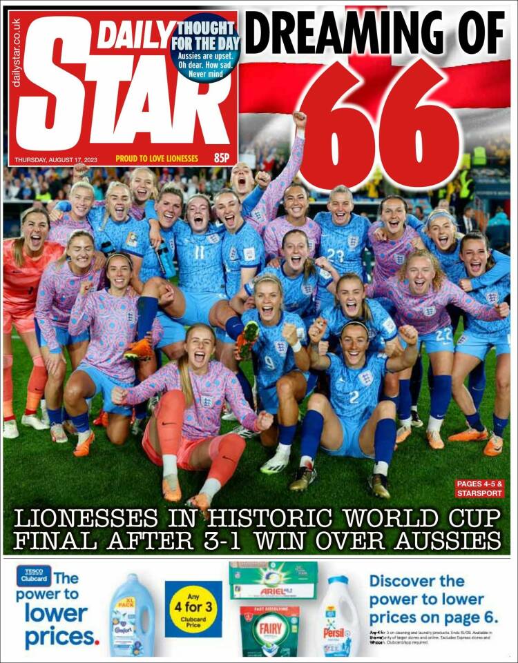 Portada de Daily Star (Reino Unido)