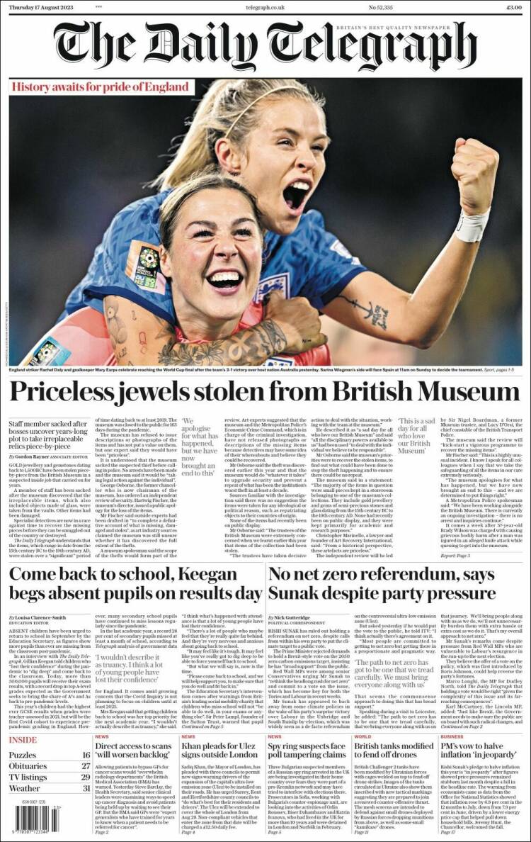 Portada de Daily Telegraph (Reino Unido)