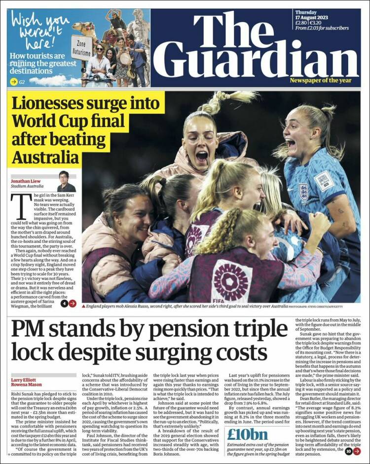 Portada de The Guardian (Reino Unido)