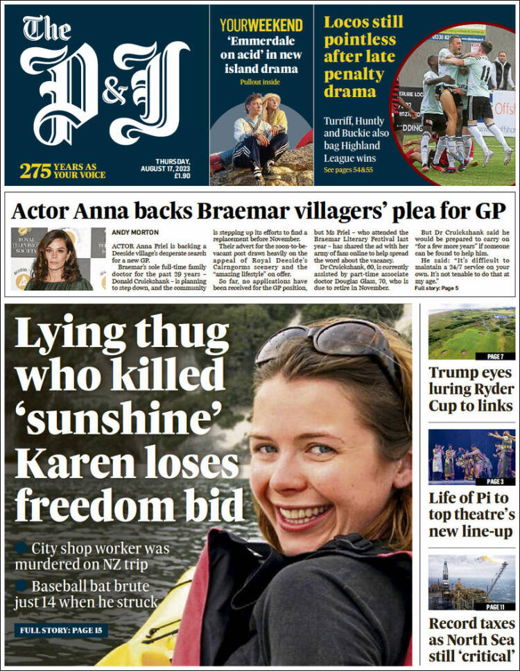 Portada de The Press and Journal (Reino Unido)