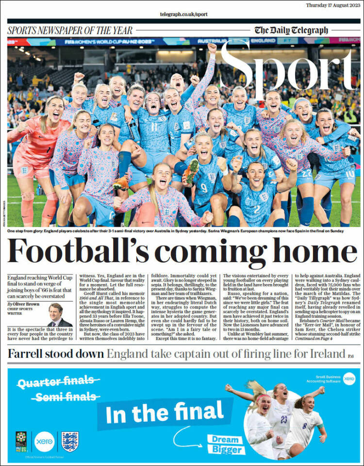 Portada de Telegraph Sport (Reino Unido)