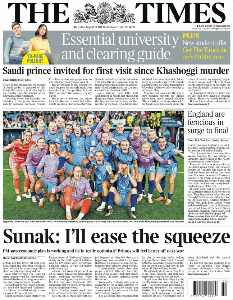 Portada de The Times (Reino Unido)