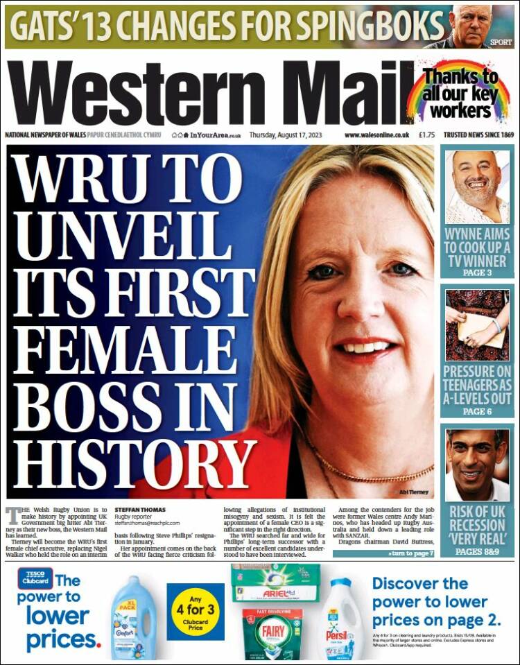 Portada de Western Mail (Reino Unido)