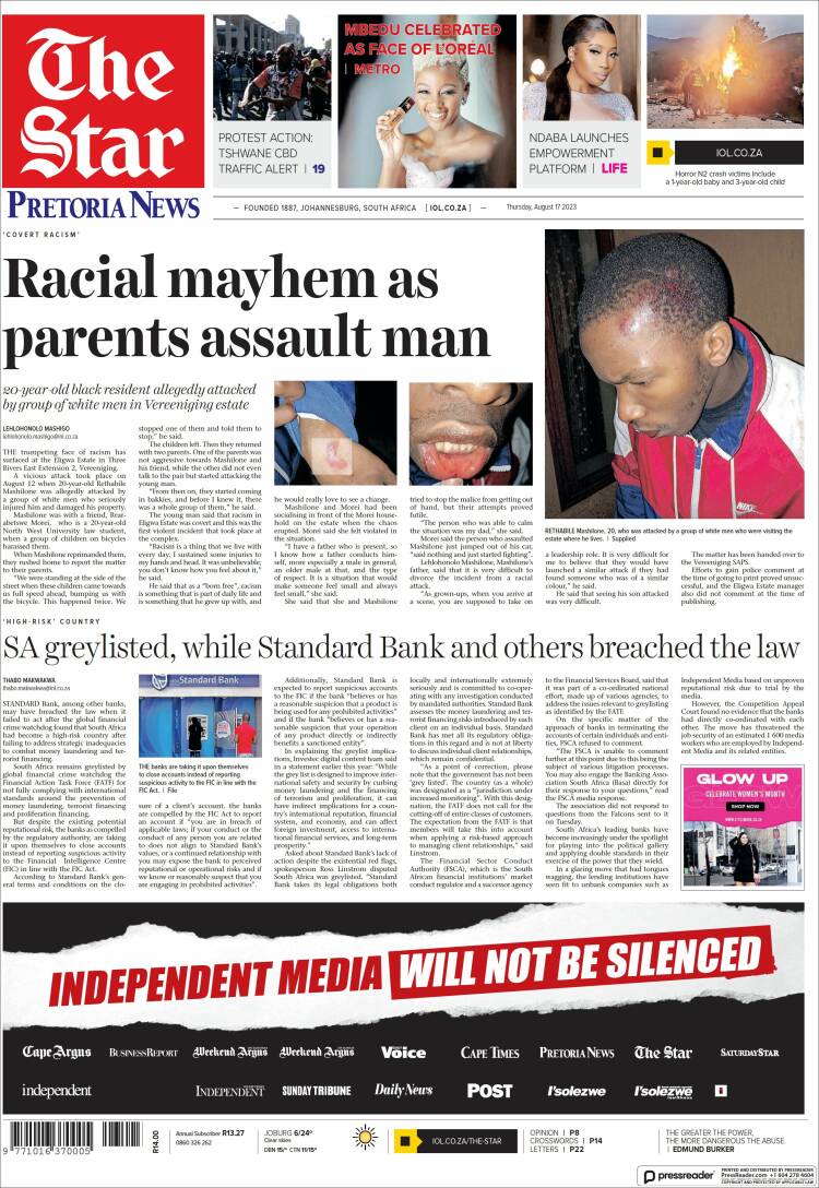 Portada de The Star (Sud&aacute;frica)