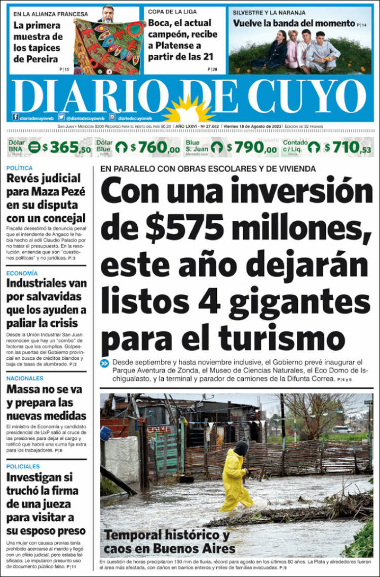 Portada de Diario de Cuyo (Argentina)