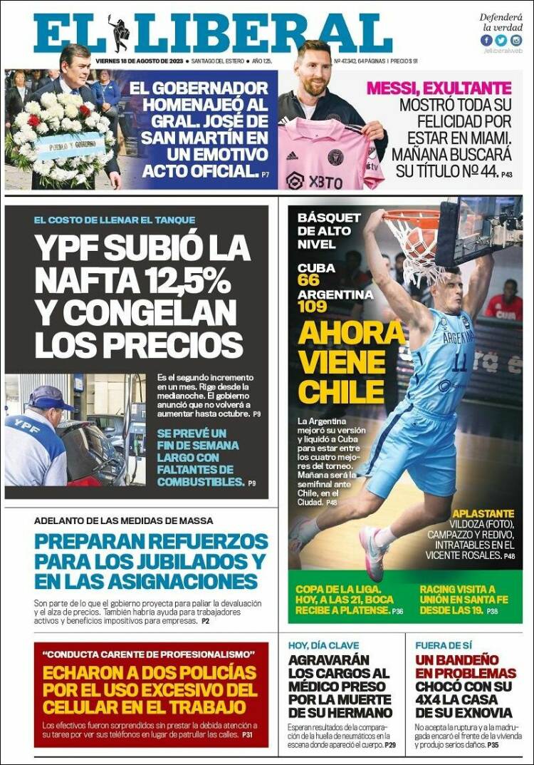 Portada de Diario El Liberal (Argentina)