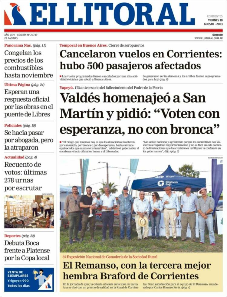 Portada de El Litoral Corrientes (Argentina)