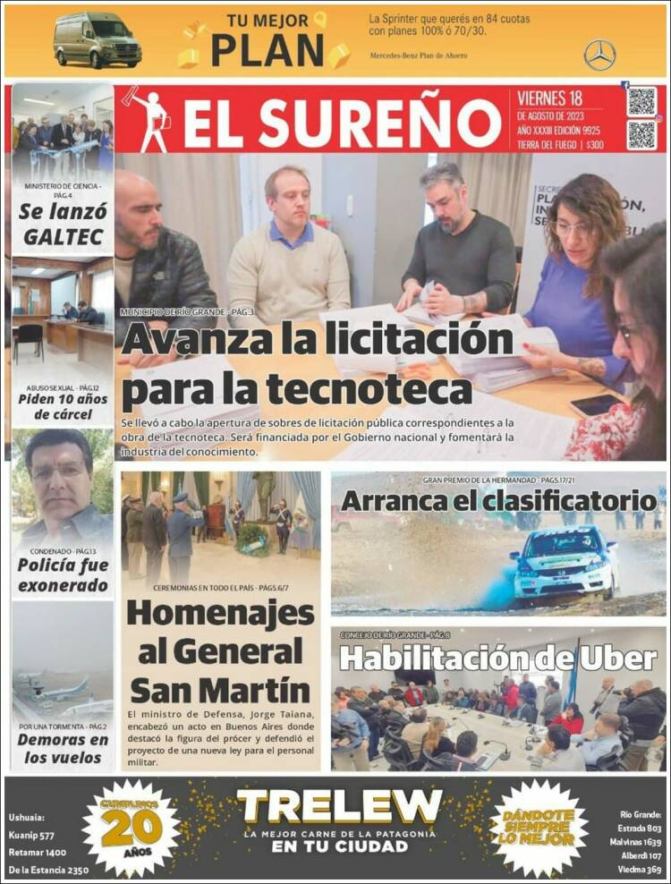 Portada de Diario El Sureño (Argentina)