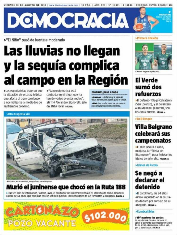 Portada de Diario Democracia (Argentina)
