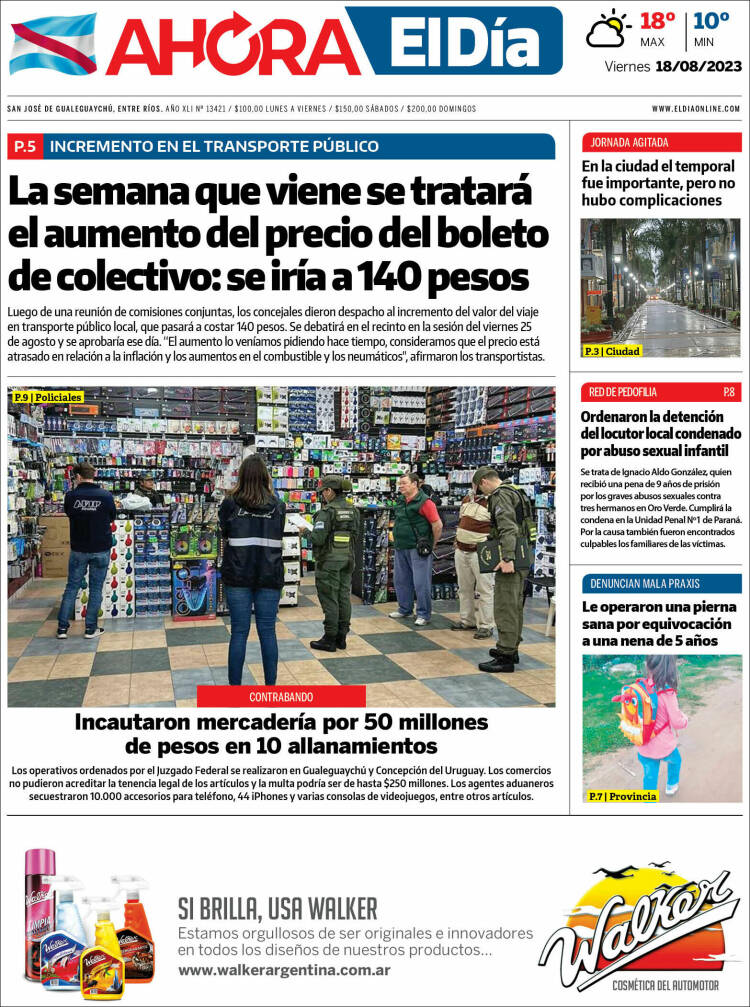 Portada de El Día de Gualeguaychú (Argentina)