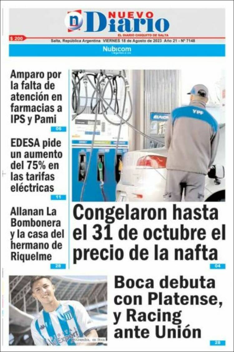 Portada de Nuevo Diario de Salta (Argentina)