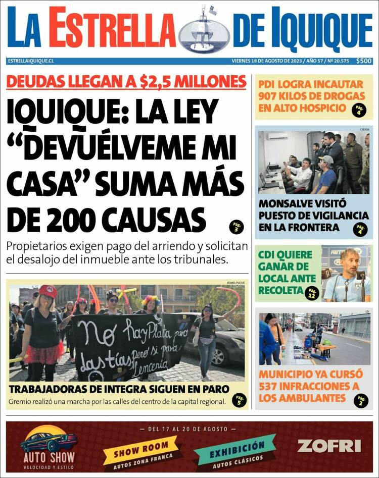 Portada de La Estrella de Iquique (Chile)