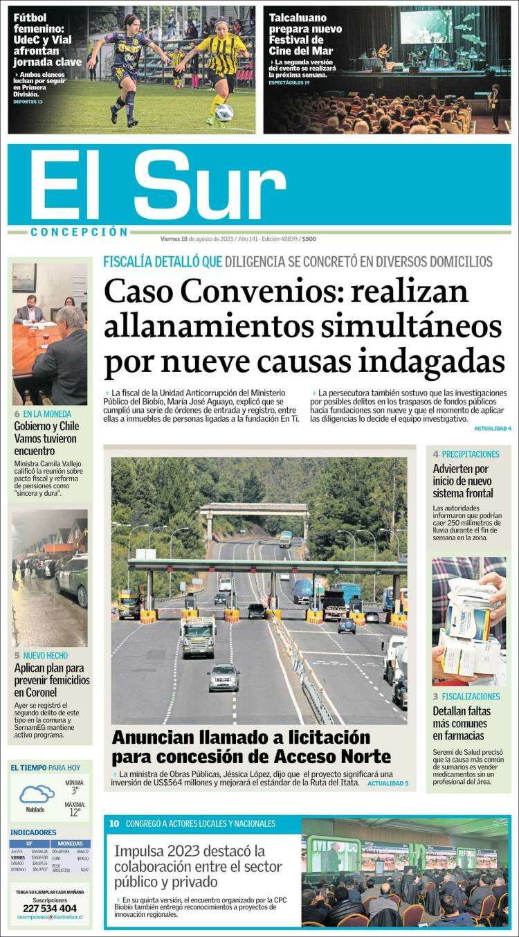 Portada de El Sur (Chile)