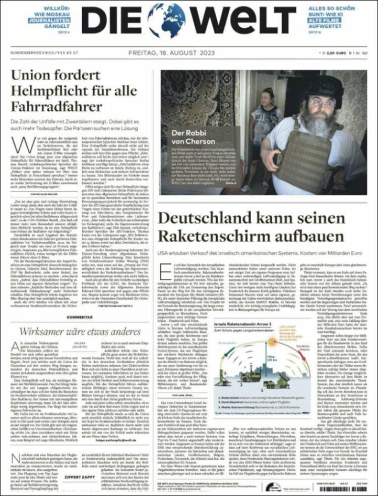 Portada de Die Welt (Alemania)