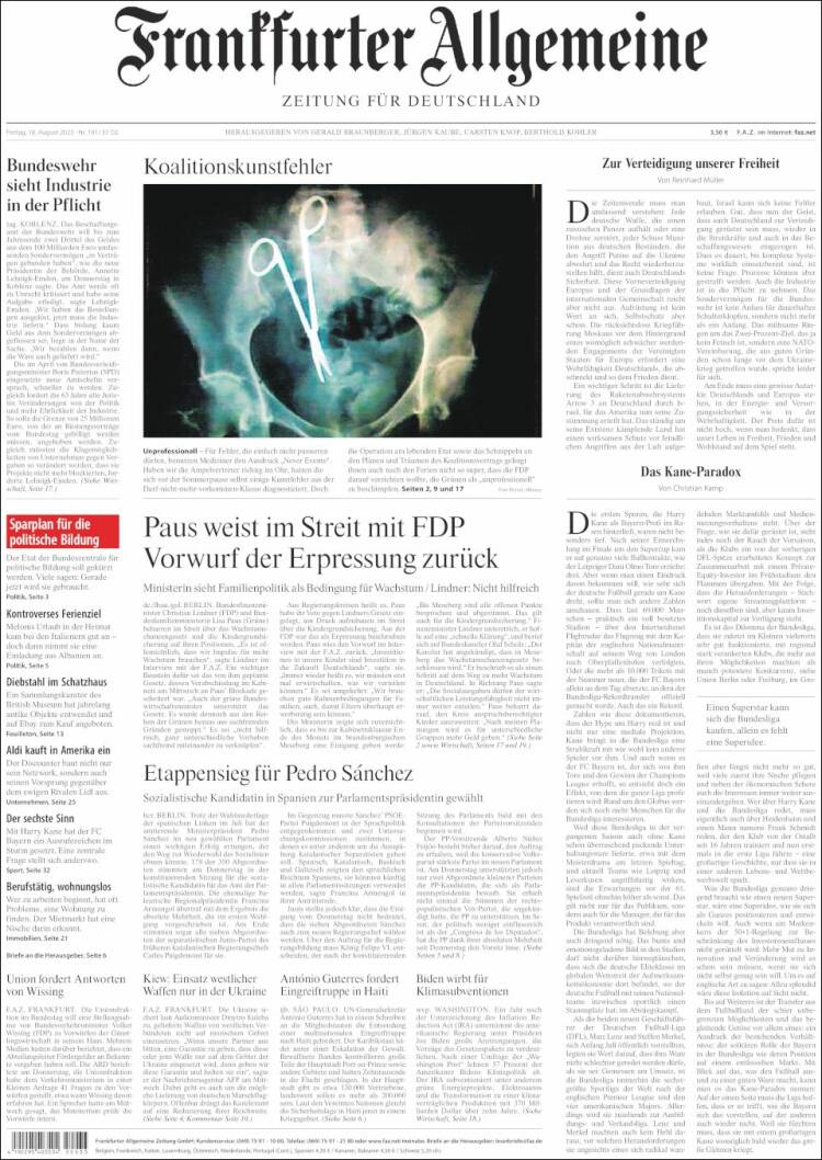 Portada de Frankfurter Allgemeine (Alemania)