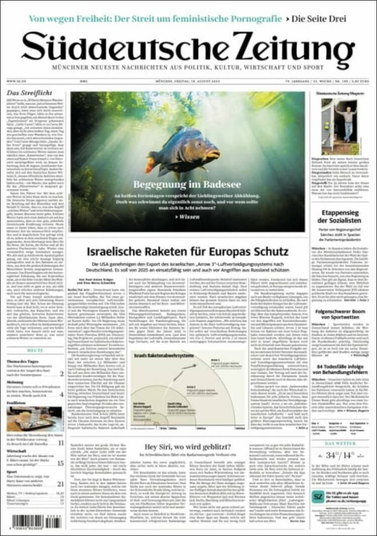 Portada de Sueddeutsche (Alemania)