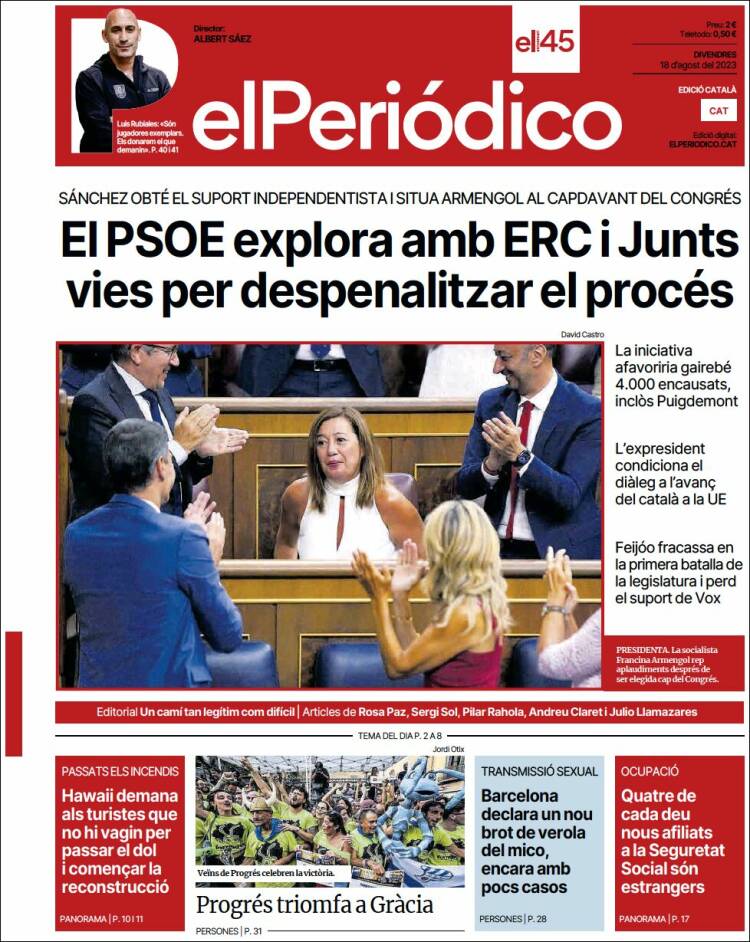 Portada de El Periódico de Catalunya (España)