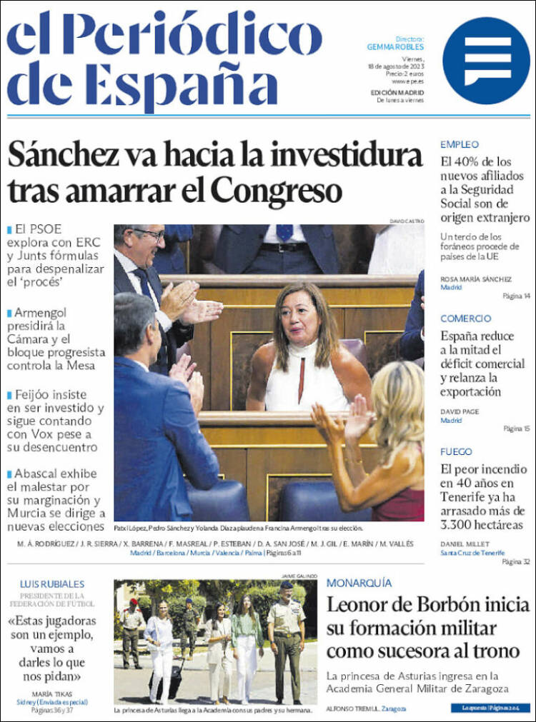 Portada de El Periódico de España (España)