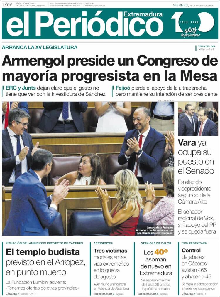 Portada de El Periódico de Extremadura (España)