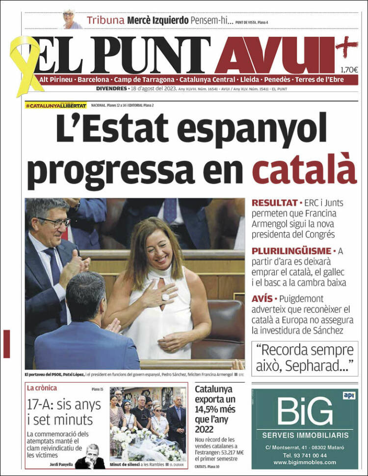 Portada de El Punt Avui (España)