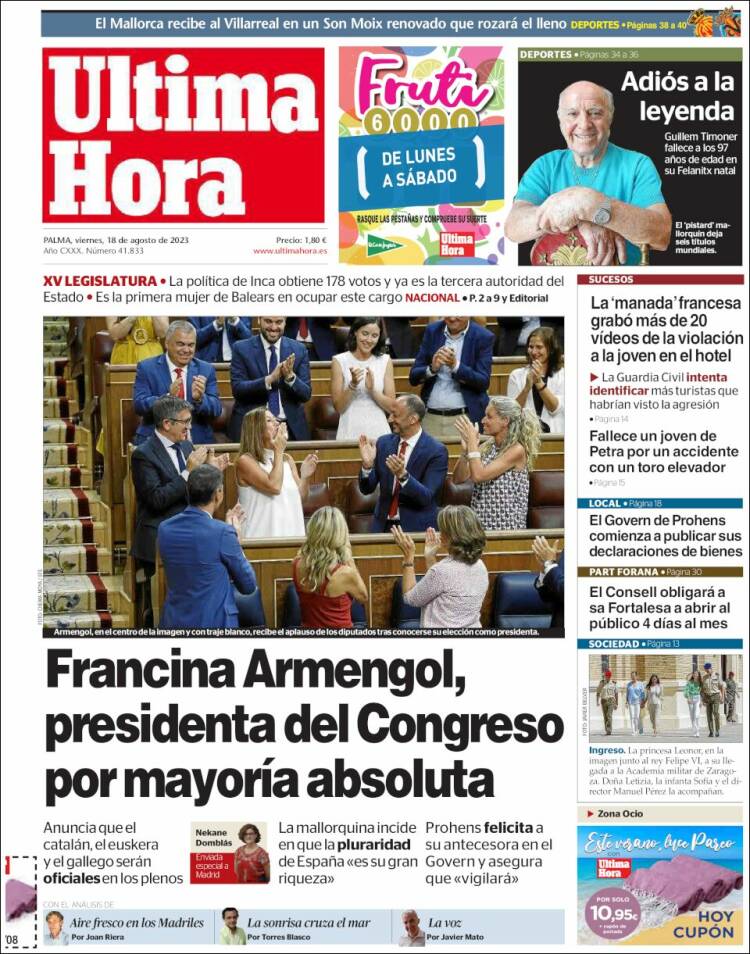 Portada de Última Hora (España)