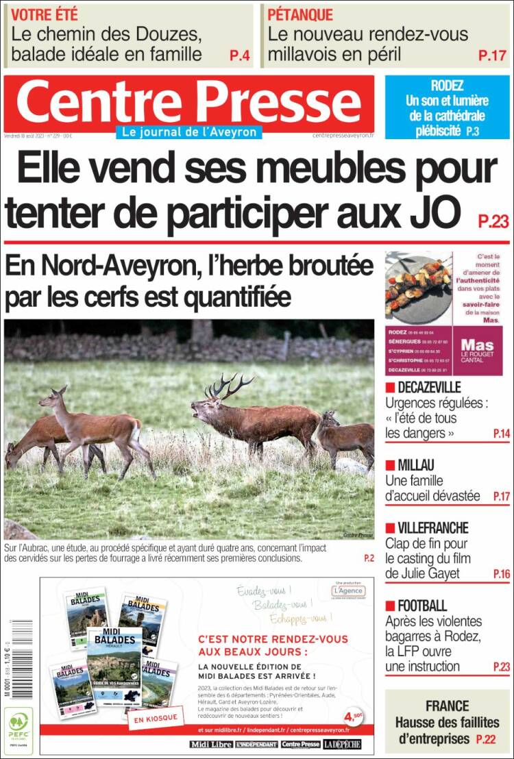 Portada de Centre Presse (Francia)