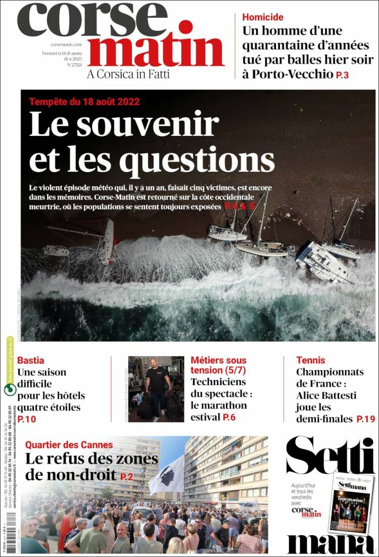 Portada de Corse-Matin (Francia)
