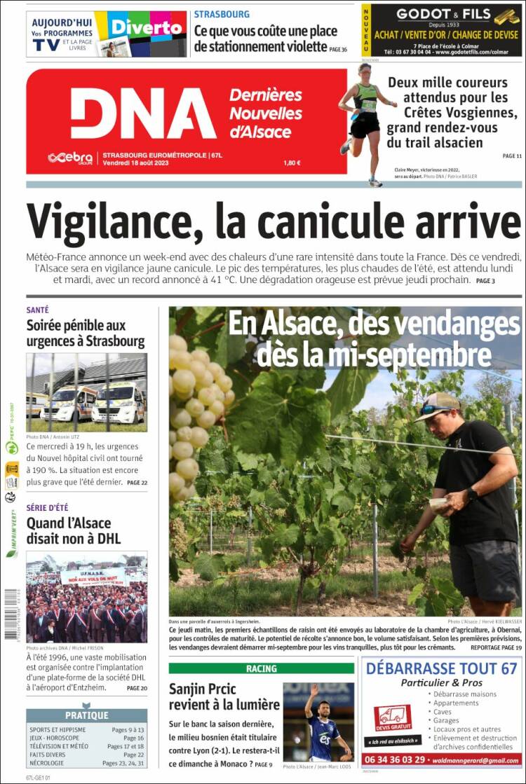 Portada de Les Dernières Nouvelles d'Alsace (Francia)