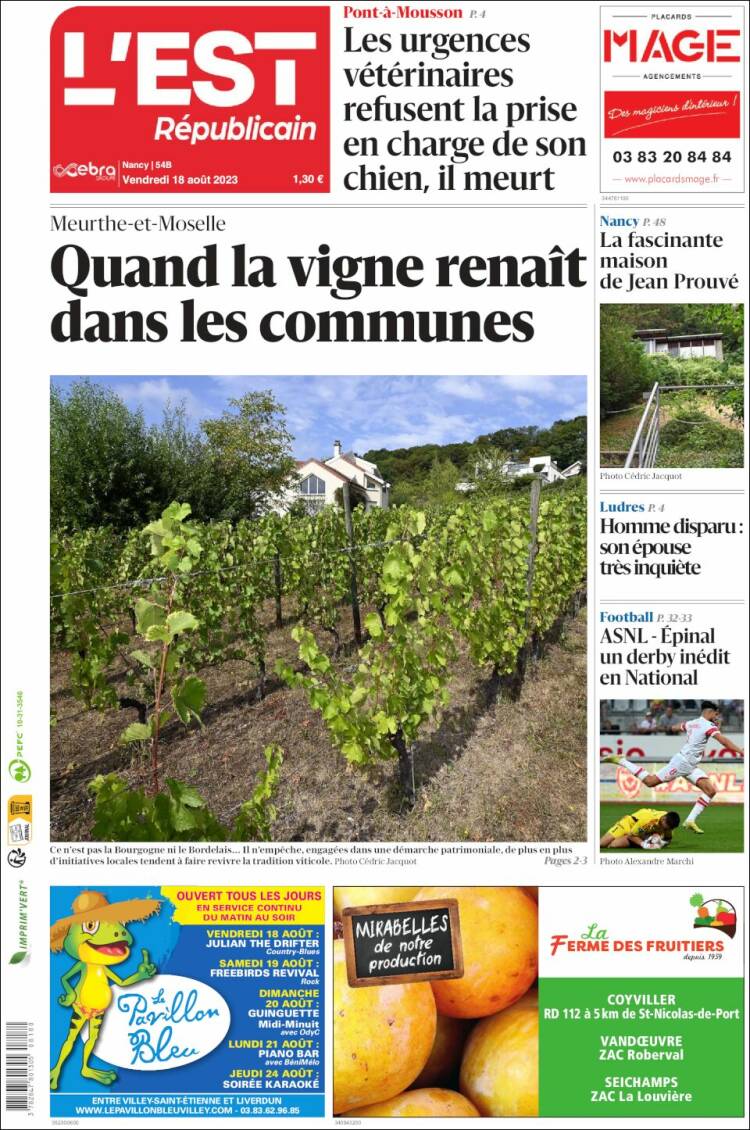 Portada de L'Est Republicain (Francia)