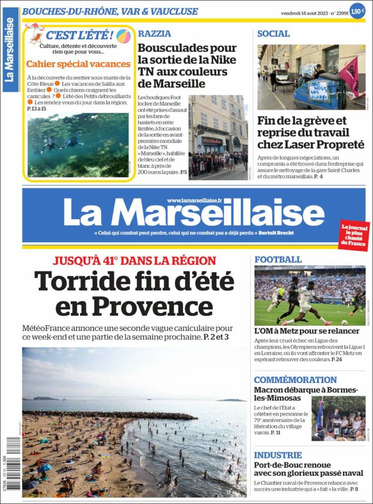 Portada de La Marseillaise (Francia)