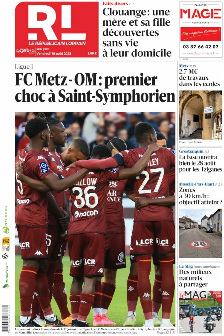 Portada de Le Republicain Lorrain (Francia)