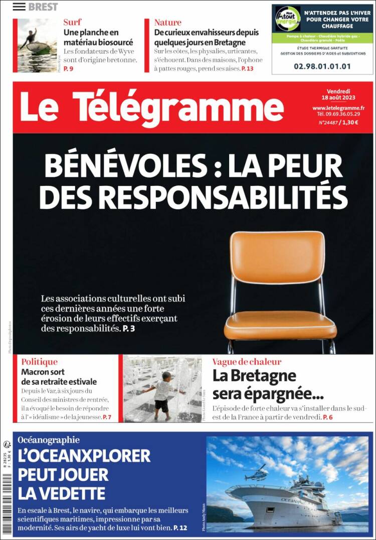 Portada de Télégramme (Francia)