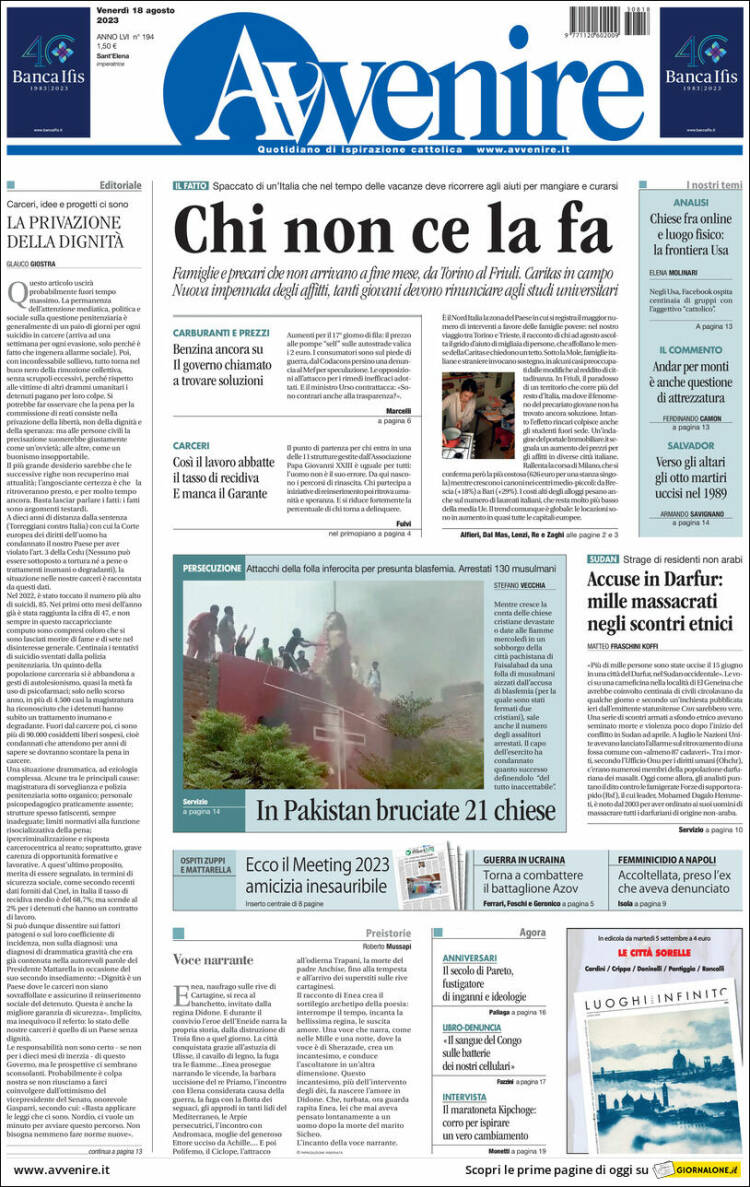 Portada de Avvenire (Italie)