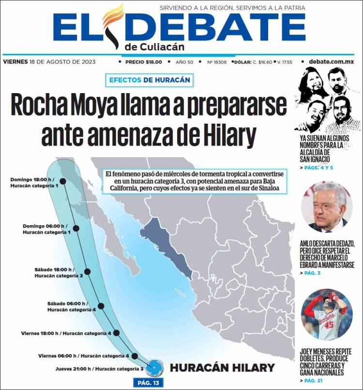 Portada de El Debate de Culiacán (M&eacute;xico)