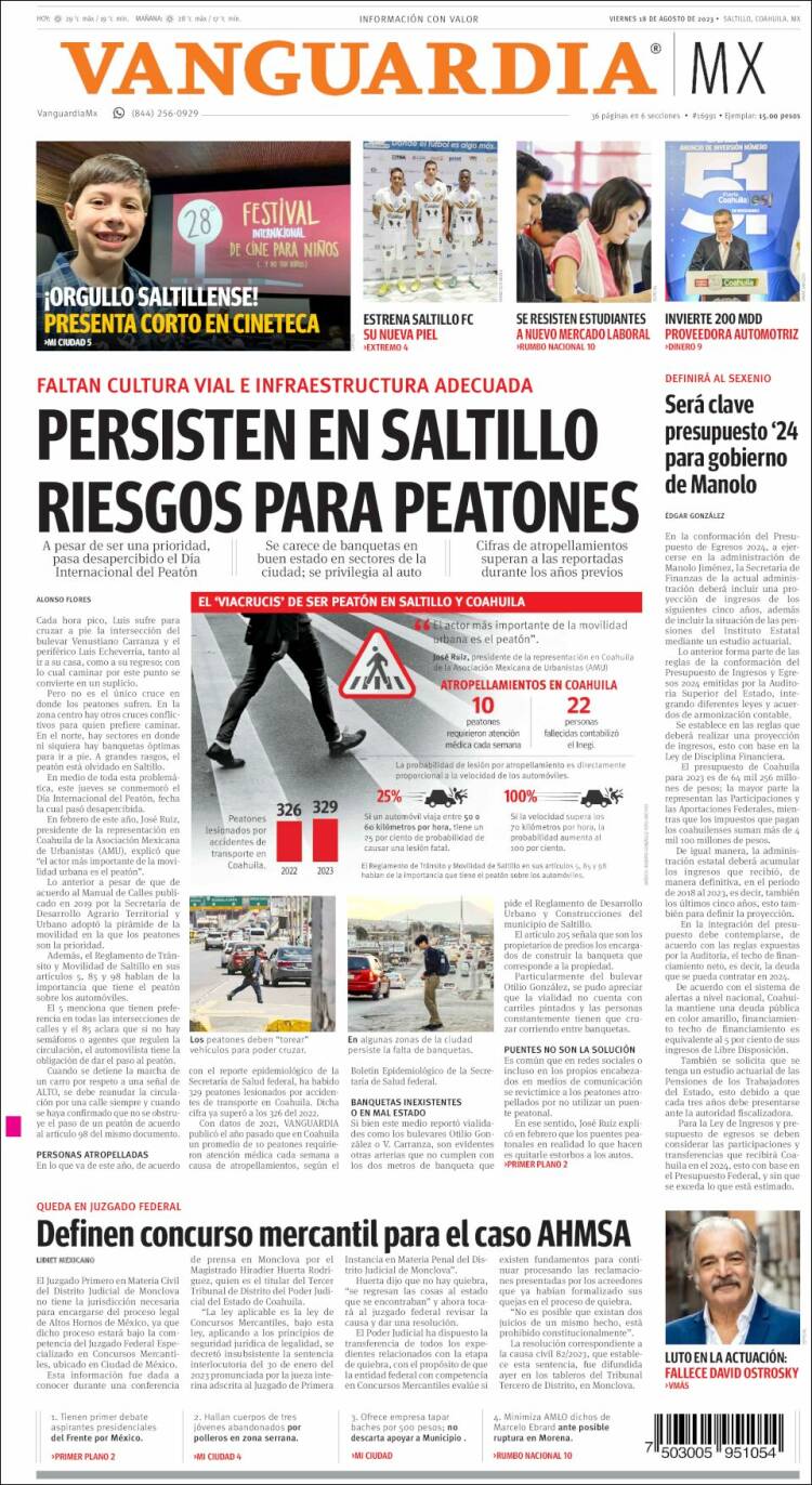 Portada de Vanguardia (M&eacute;xico)