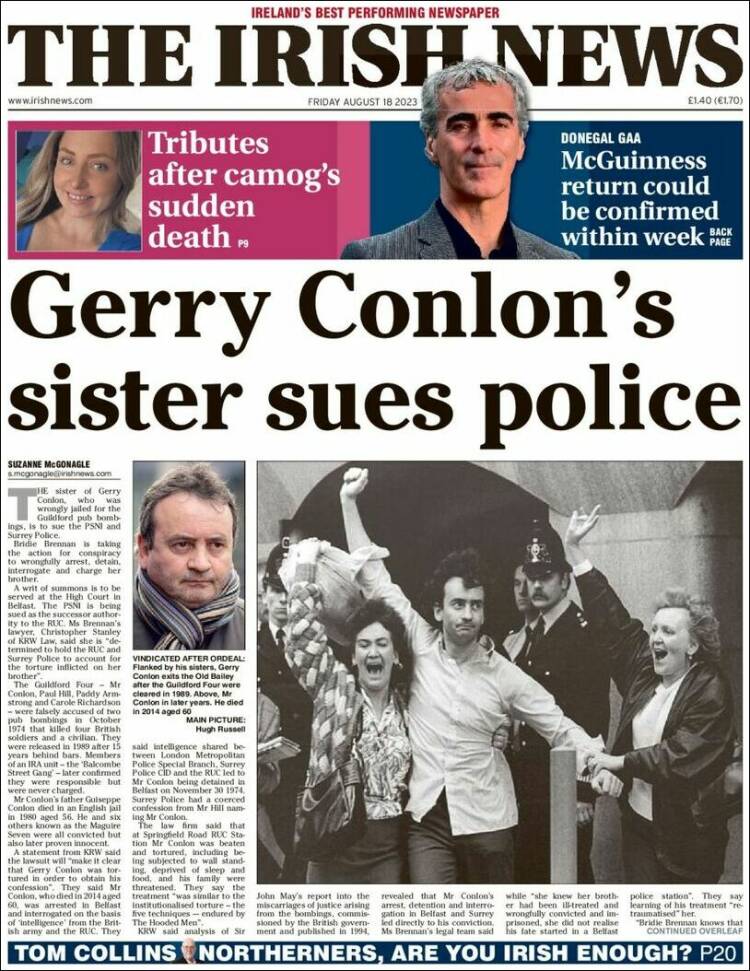 Portada de Irish News (Reino Unido)