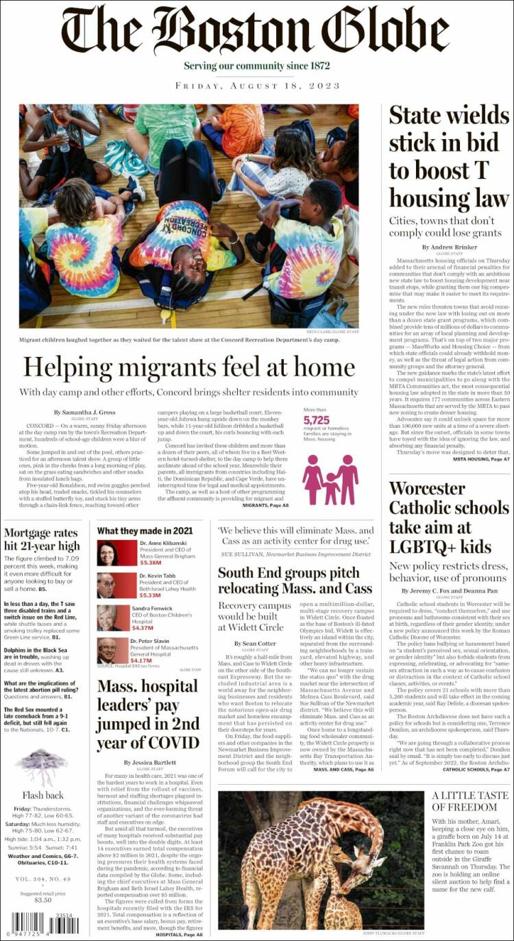 Portada de Boston Globe (USA)