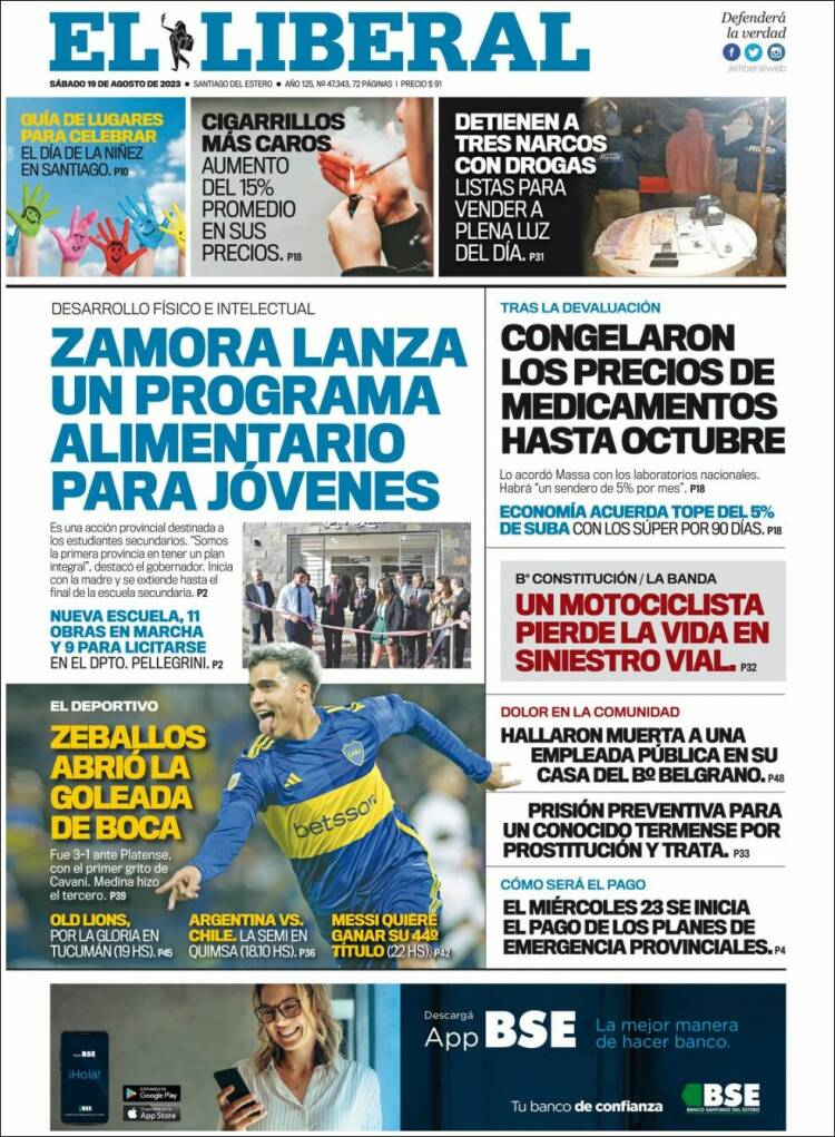 Portada de Diario El Liberal (Argentina)
